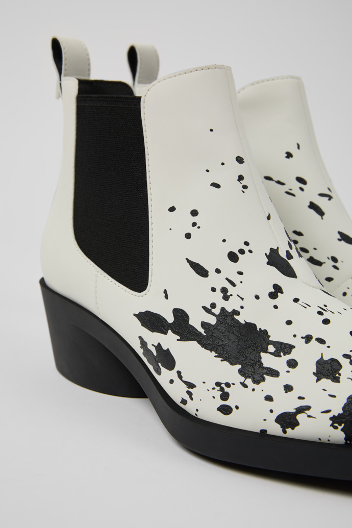 Bonnie White and black leather ankle boots for women