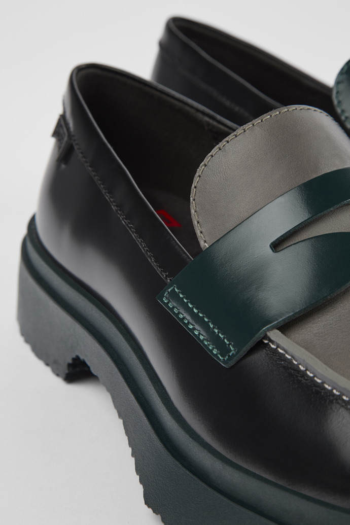 Twins Black and gray leather loafers for women