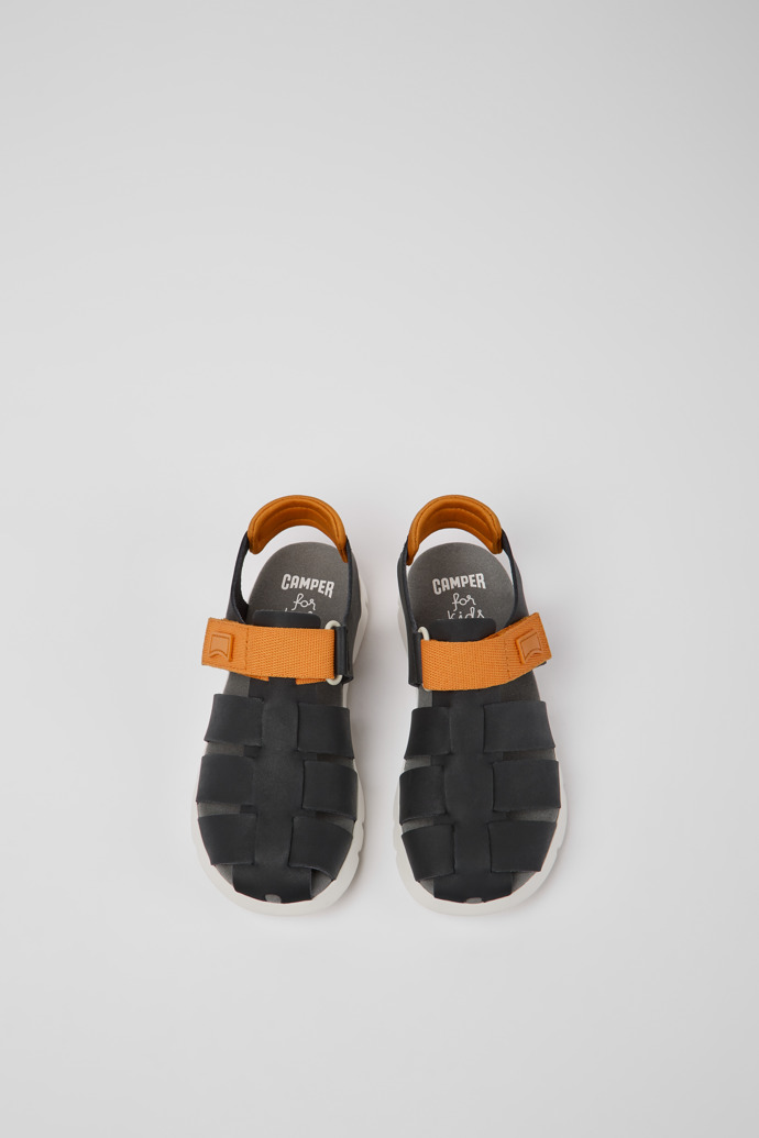 Oruga Black and orange leather sandals for kids