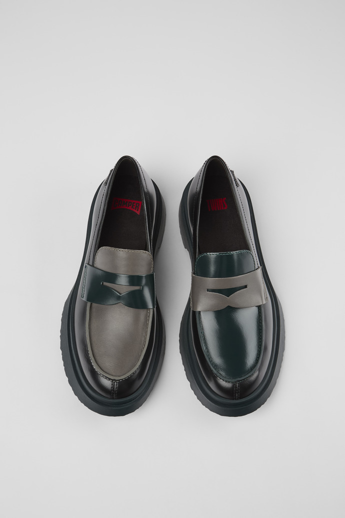 Twins Black and gray leather loafers for women