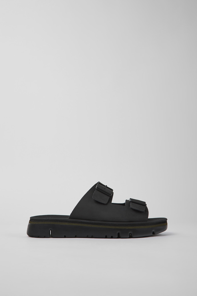 Oruga Black Leather Slide for Men