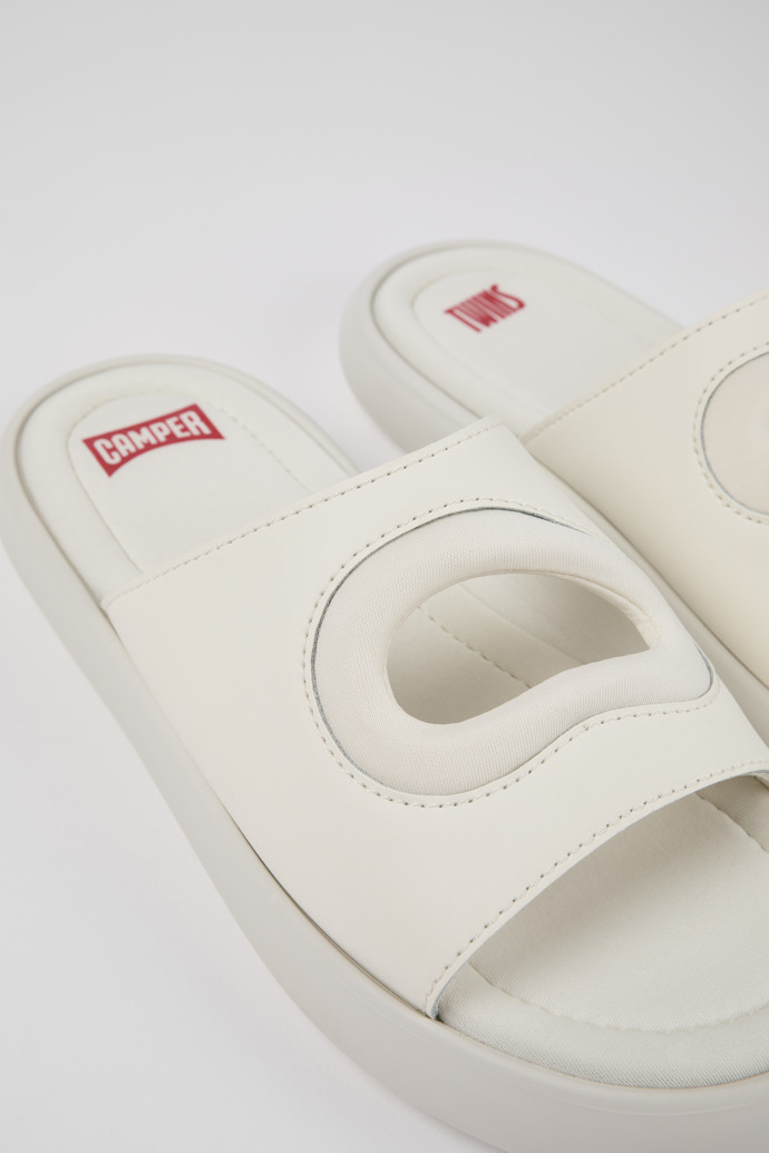 Twins White Leather/Textile Slide for Women
