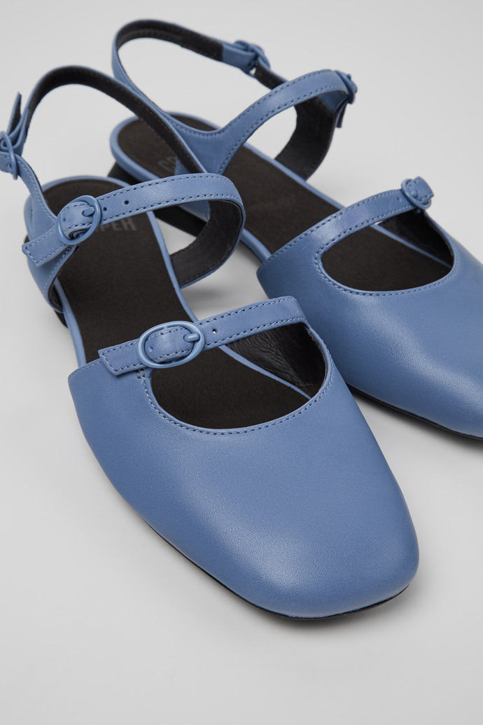Casi Myra Blue Leather Semi-Open Shoes for Women.