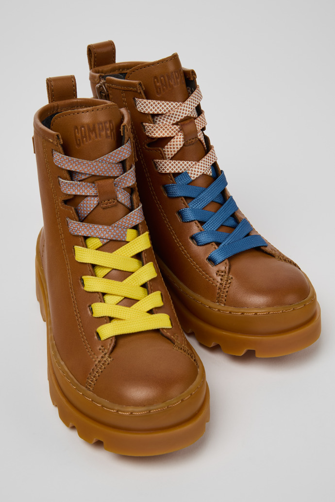 Twins Brown Leather Ankle-Boots for Kids.