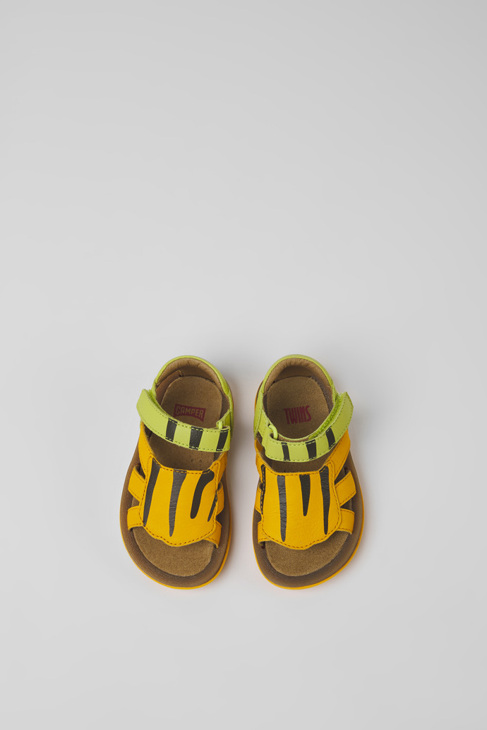 Twins Green and orange leather sandals for kids