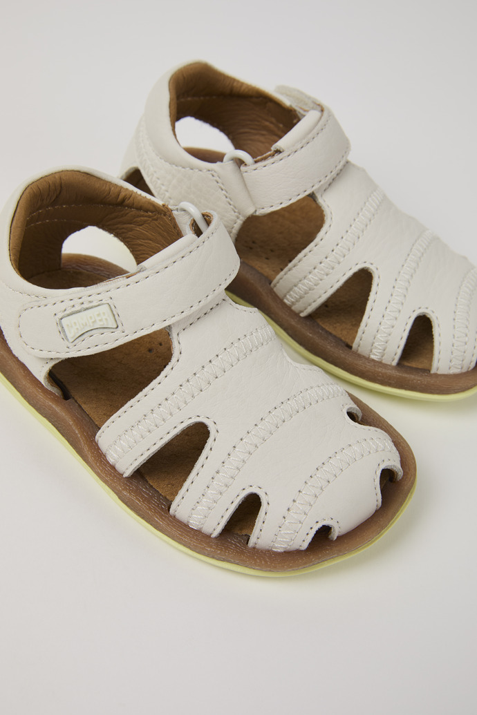 Bicho White Leather Kids' Closed Sandal.