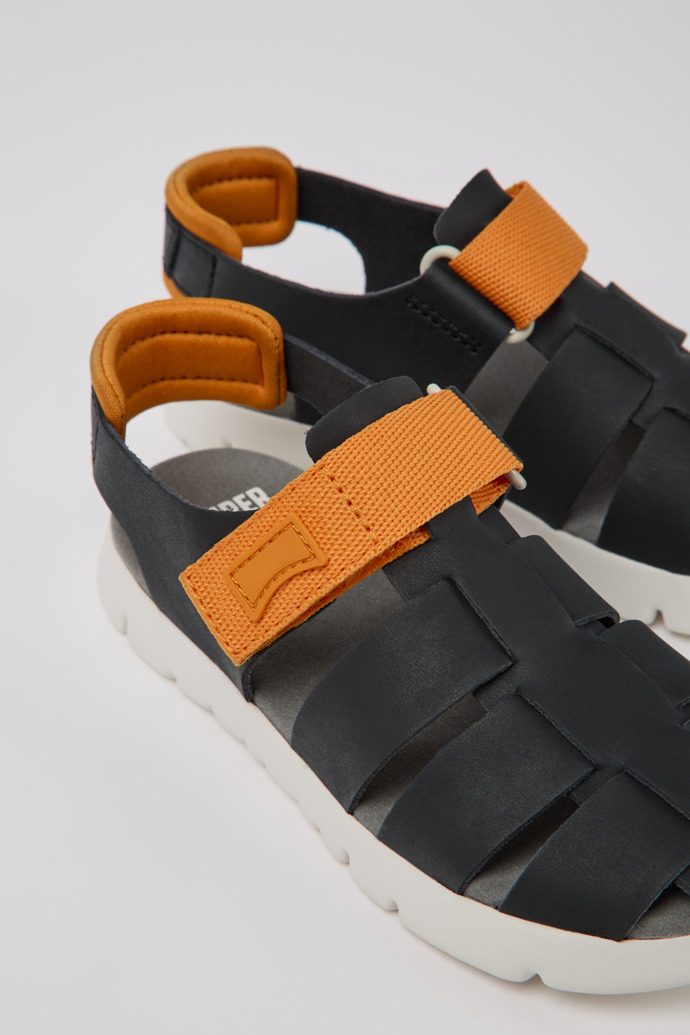 Oruga Black and orange leather sandals for kids