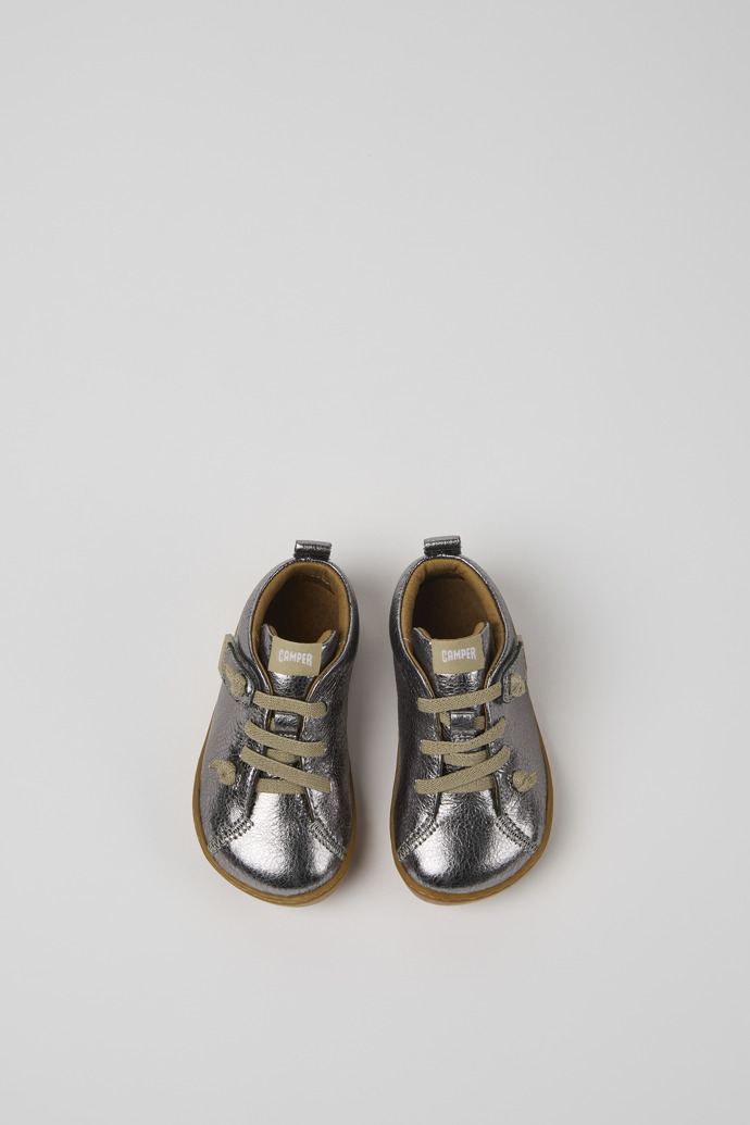 Peu Silver Leather Ankle Boots for Kids.