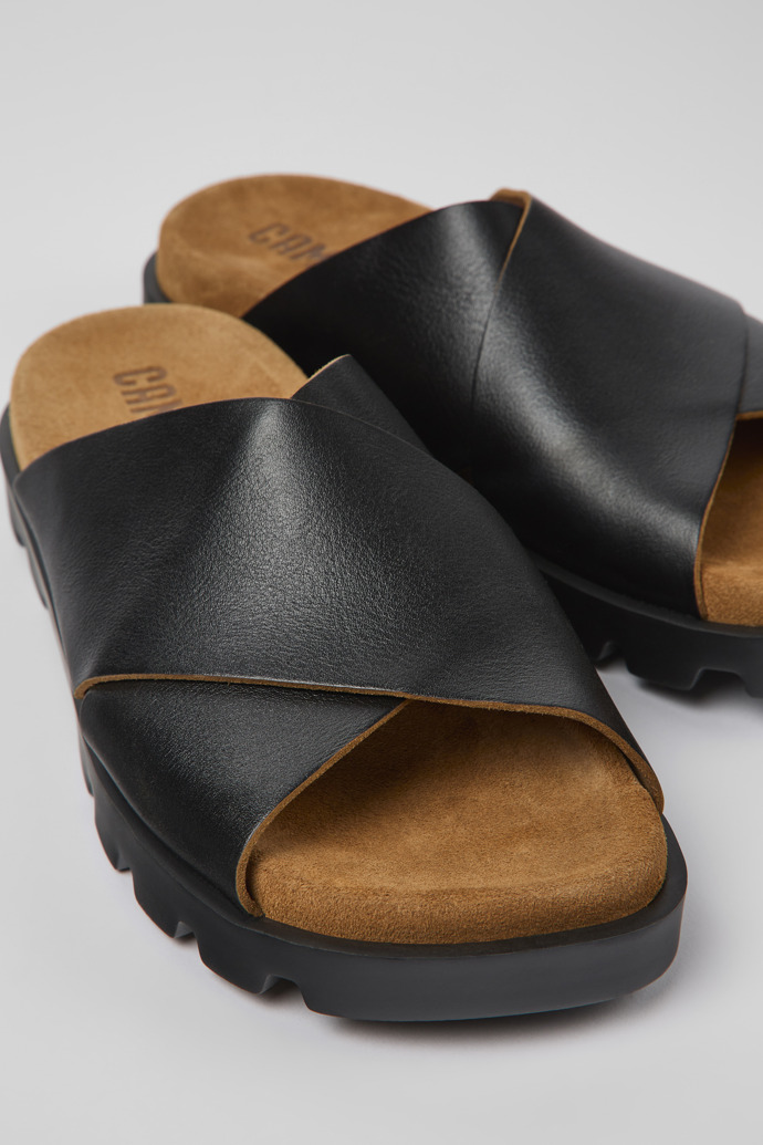 Brutus Sandal Black Leather Cross-strap Sandal for Women