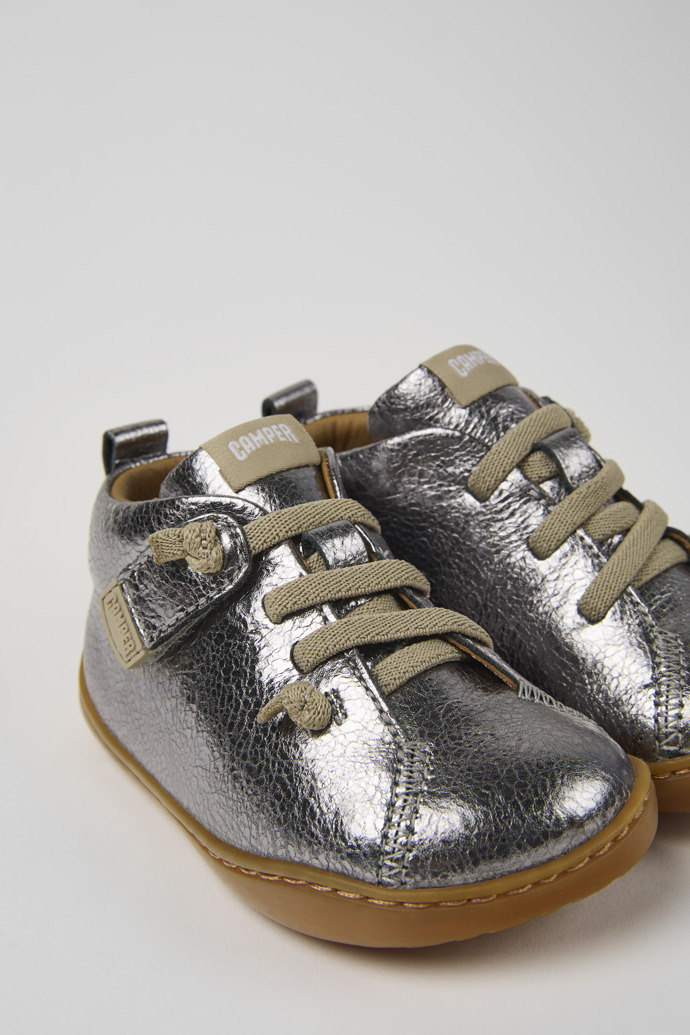 Peu Silver Leather Ankle Boots for Kids.
