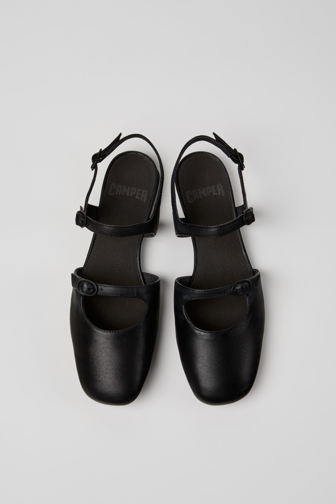 Casi Myra Black Leather Semi-Open Shoes for Women.