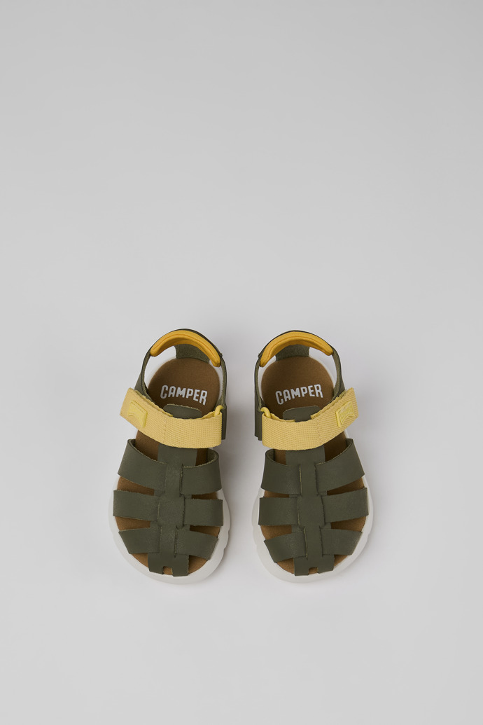 Oruga Green leather and textile sandals for kids