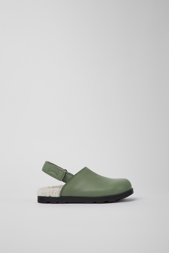 Brutus Green leather clogs for kids