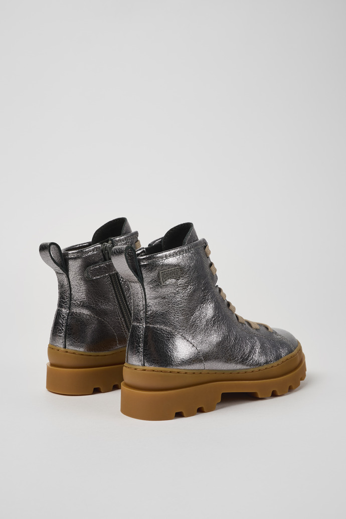 Brutus Silver Leather Ankle Boots for Kids.