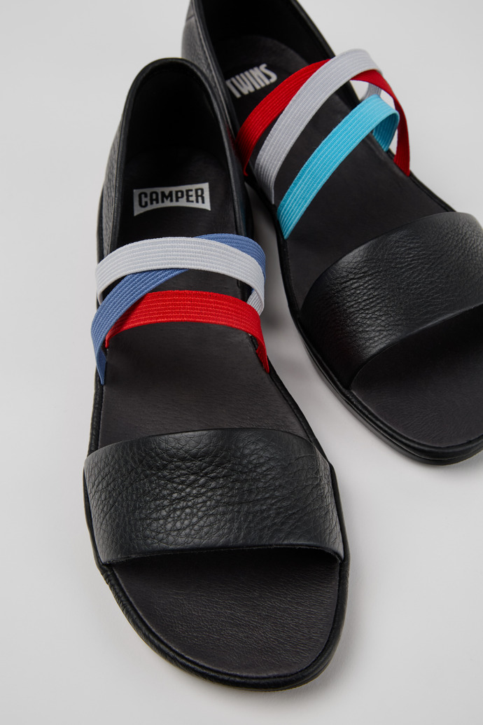 Twins Black Leather Sandals for Women.