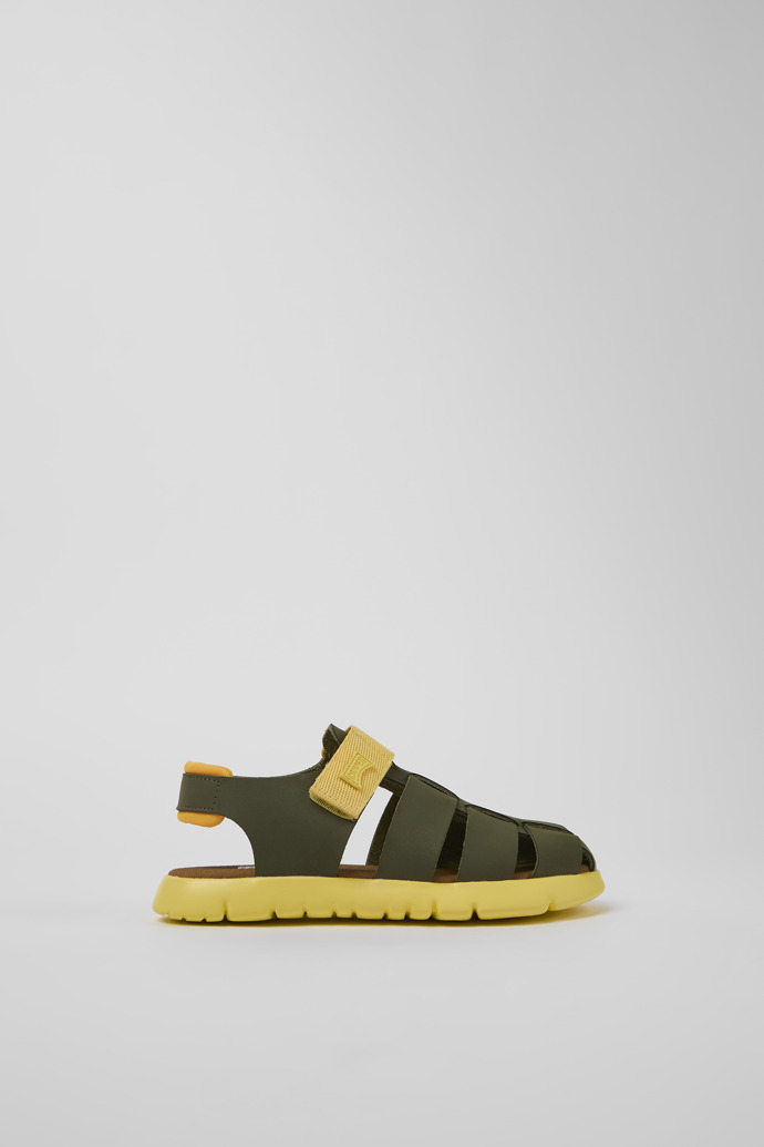 Oruga Green and yellow leather sandals for kids