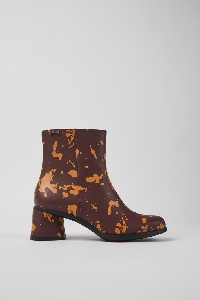 Kiara Burgundy and orange printed leather ankle boots