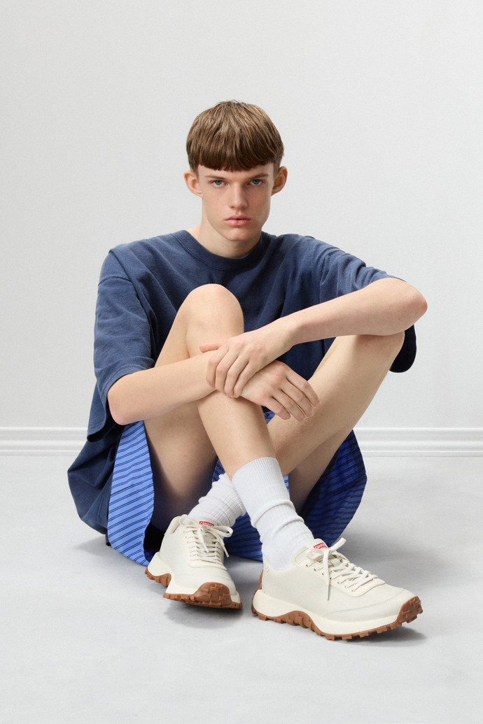 Drift Trail White Leather Sneakers for Men.