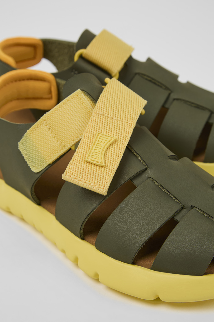 Oruga Green and yellow leather sandals for kids