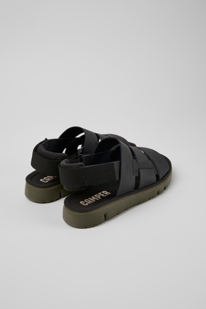 Oruga Black leather and textile sandals for men