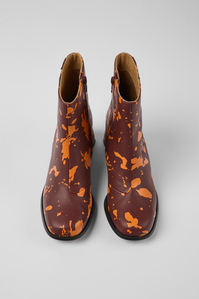 Kiara Burgundy and orange printed leather ankle boots