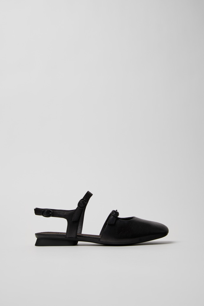 Casi Myra Black Leather Semi-Open Shoes for Women.