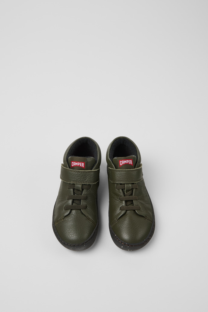 Peu Touring Green leather ankle boots for kids