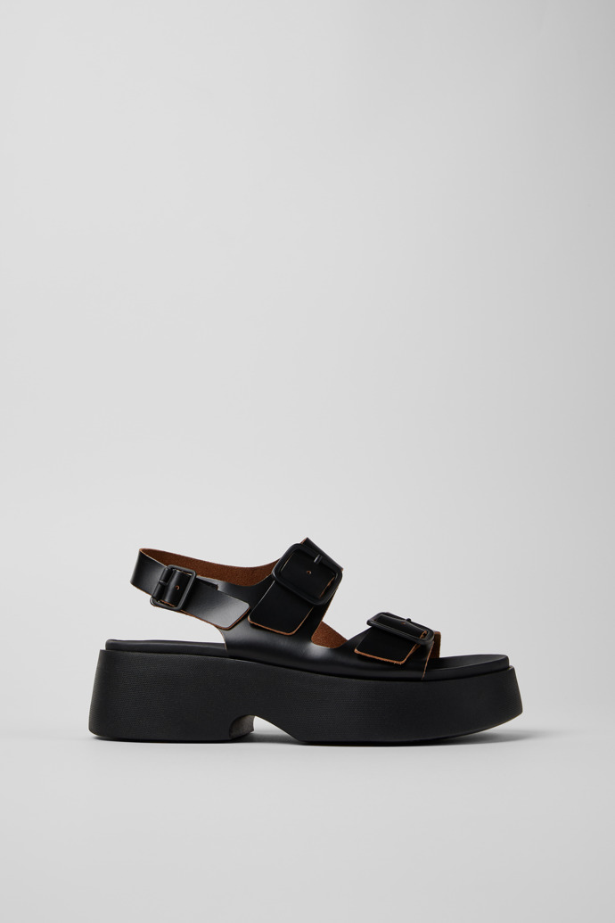Tasha Black Leather Sandals for Women.