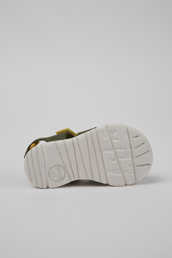 Oruga Green leather and textile sandals for kids