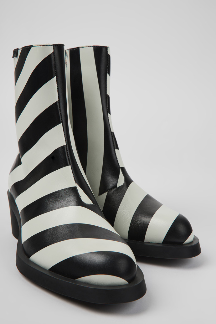 Bonnie Black and white striped leather boots for women