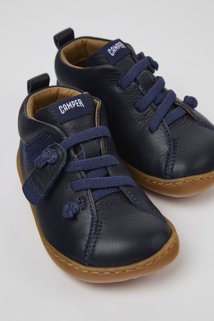 Peu Blue Leather Ankle Boots for Kids.