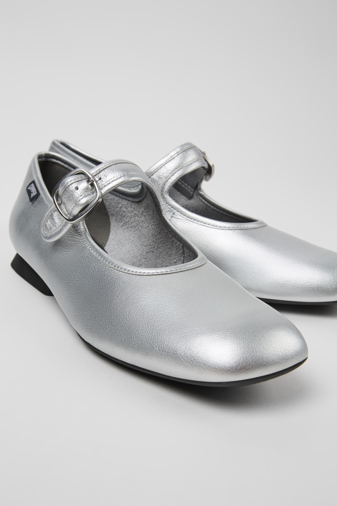 Casi Myra Silver Leather Shoes for Women.