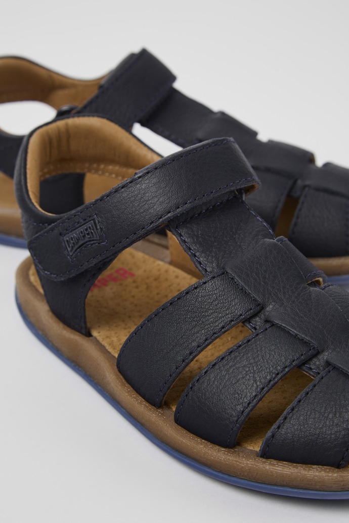 Bicho Dark blue leather sandals for kids