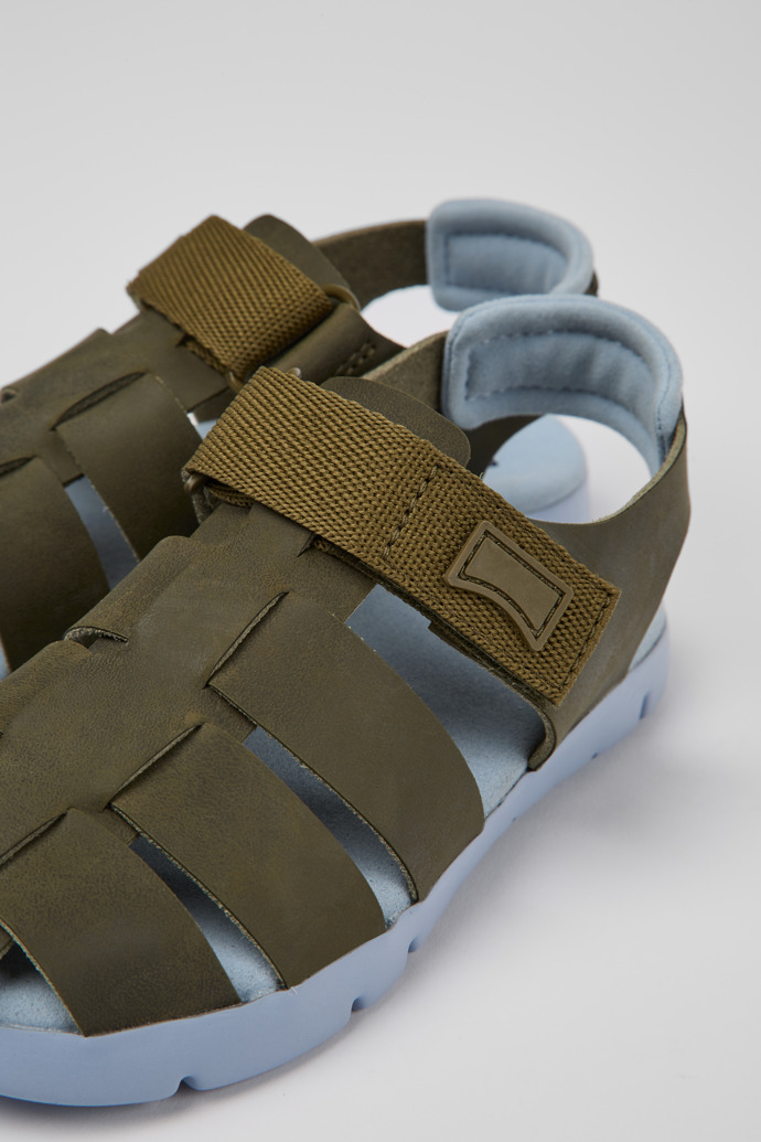 Oruga Green leather sandals for kids