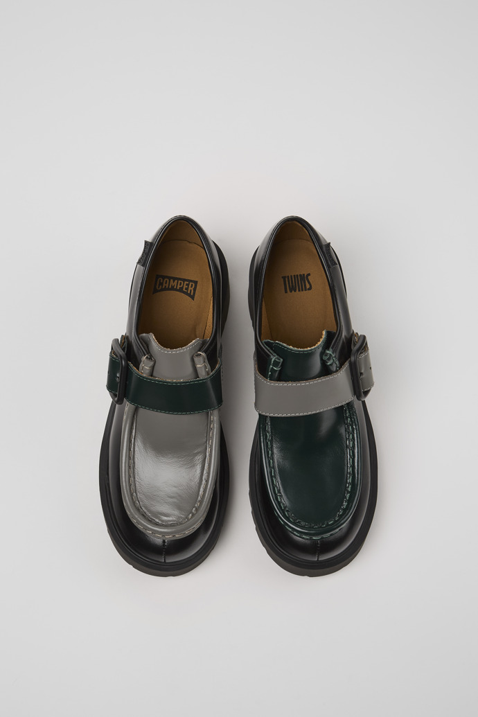 Twins Black and gray leather loafers for women