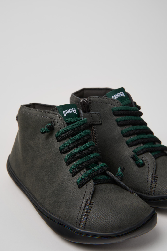 Peu Gray Leather Ankle Boots for Kids.