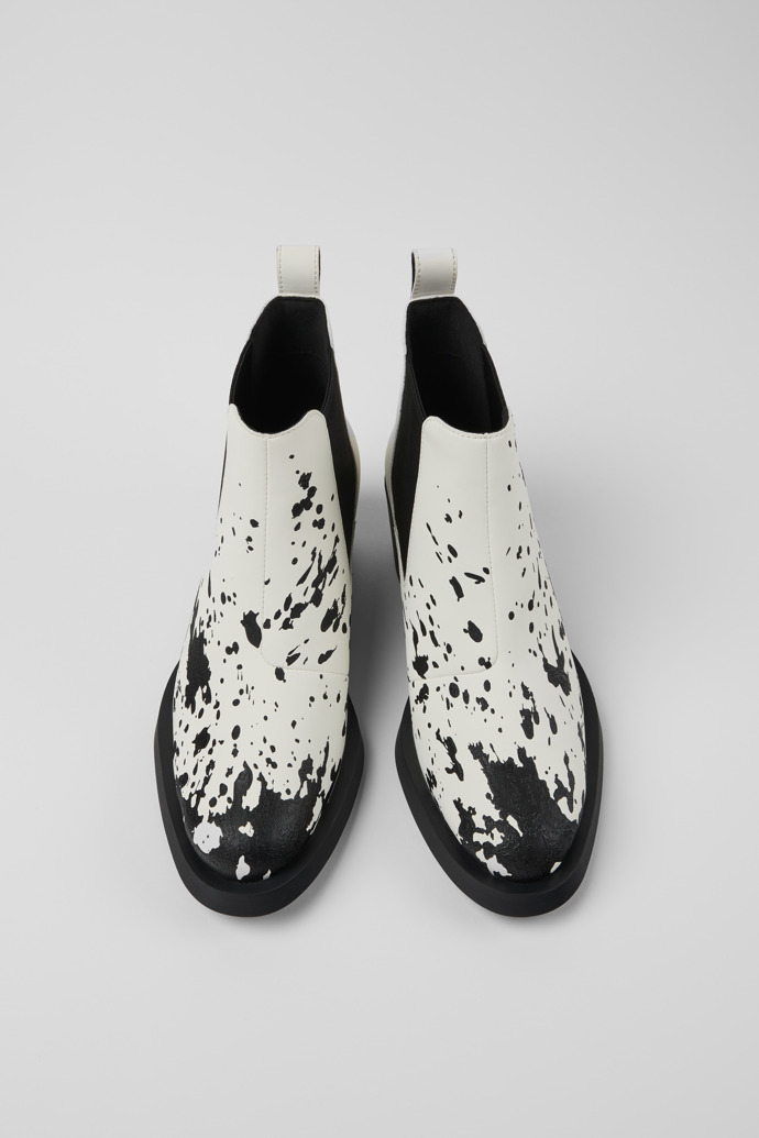 Bonnie White and black leather ankle boots for women
