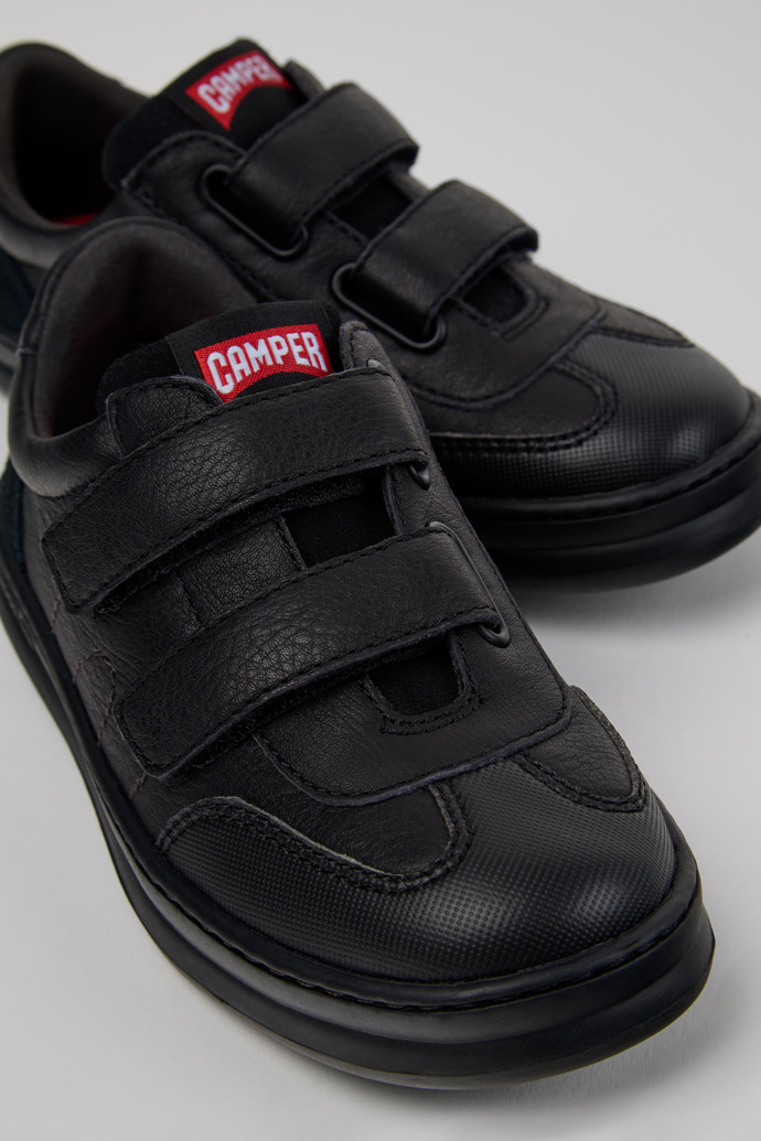 Runner Black Leather and Nubuck Sneakers for Kids.