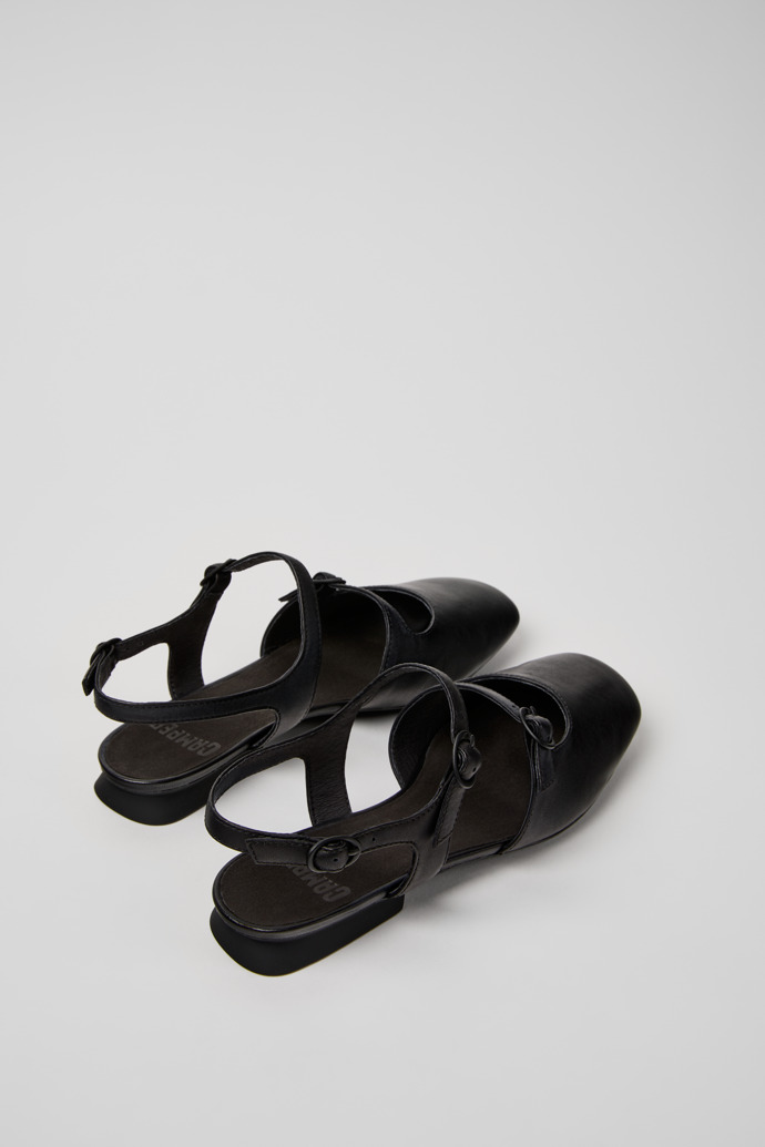 Casi Myra Black Leather Semi-Open Shoes for Women.