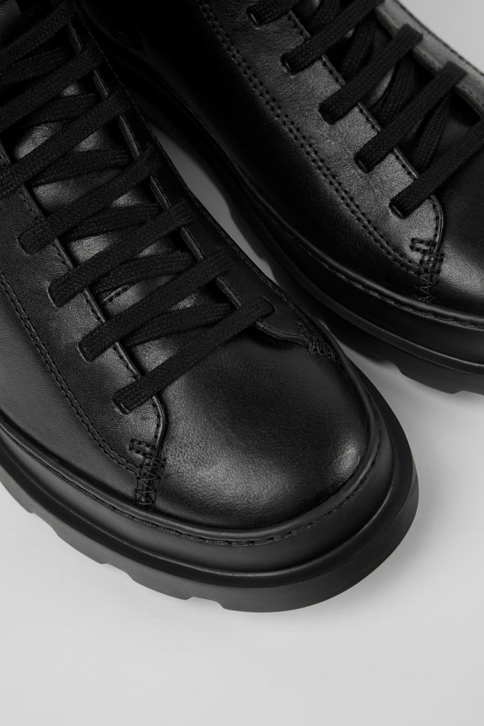 Brutus Black Leather Mid Boots for Women.