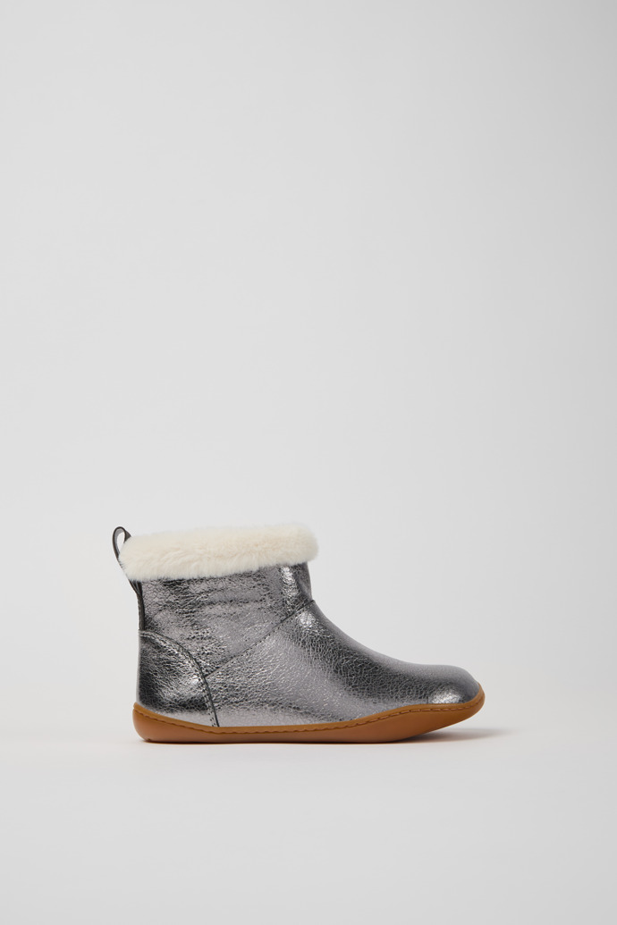Peu Silver Leather Ankle Boots for Kids.