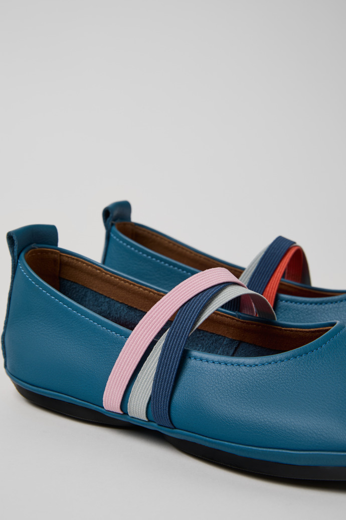 Twins Blue Leather Ballerina Shoes for Women.