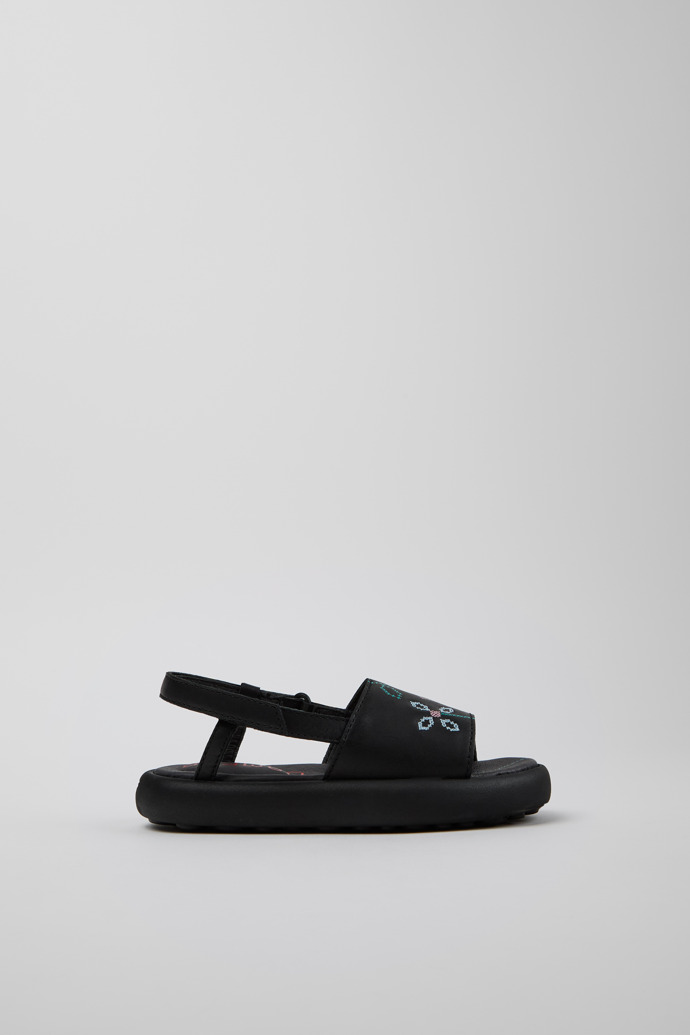 Twins Black Leather Sandals for Kids.