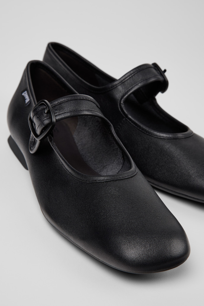 Casi Myra Black Leather Shoes for Women.