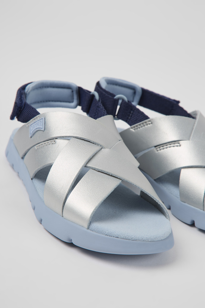 Oruga Grey leather and textile sandals for kids