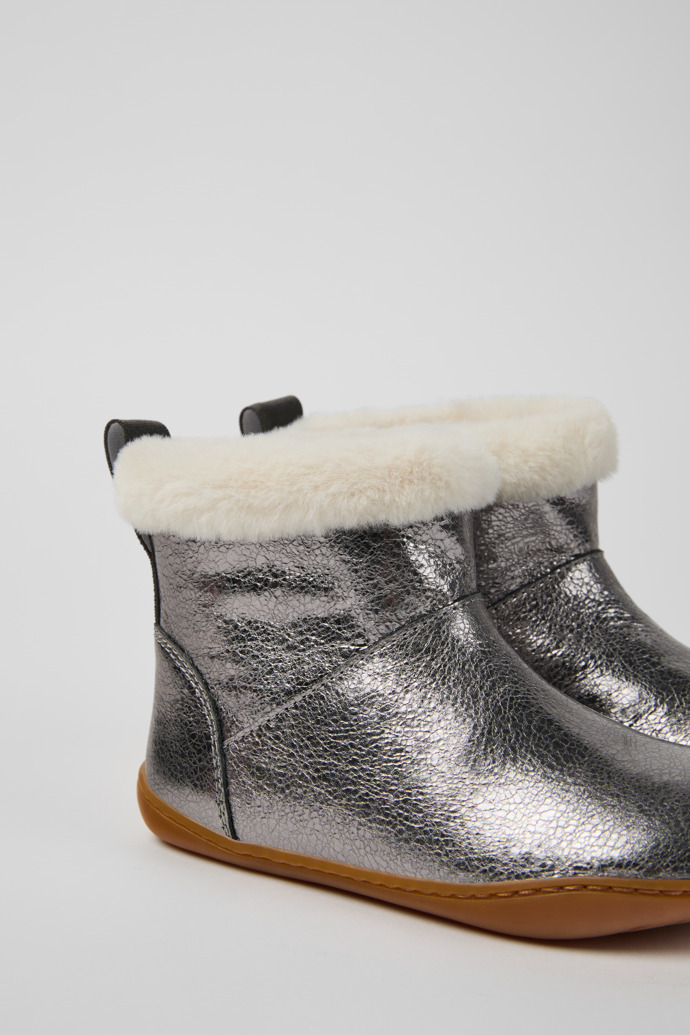 Peu Silver Leather Ankle Boots for Kids.