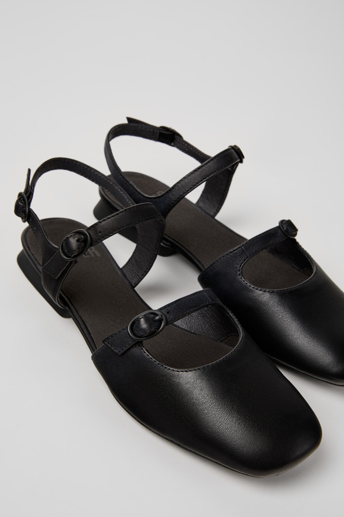 Casi Myra Black Leather Semi-Open Shoes for Women.