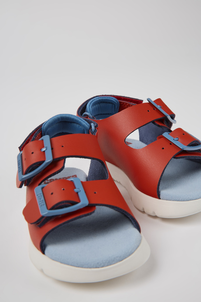 Oruga Red leather sandals for kids