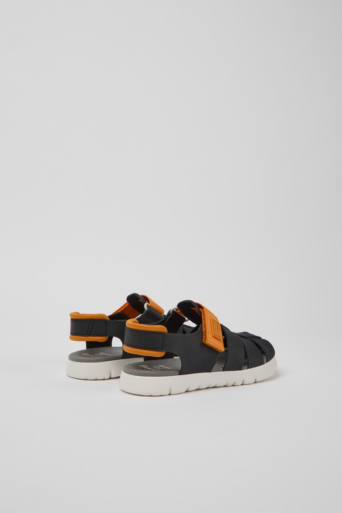 Oruga Black and orange leather sandals for kids