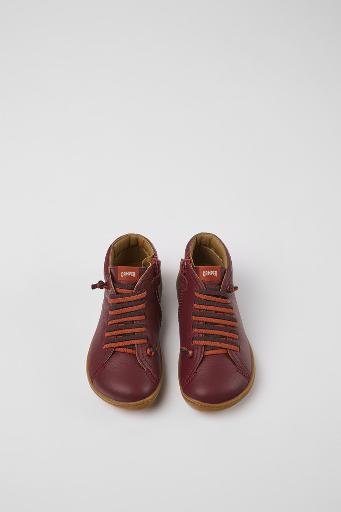 Peu Burgundy leather ankle boots for kids